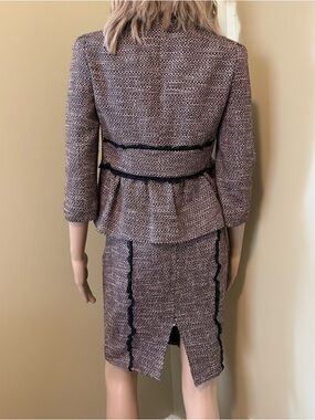 Red Valentino Pink Black Tweed Pencil Skirt Suit Size 40 Lace Trim Peplum